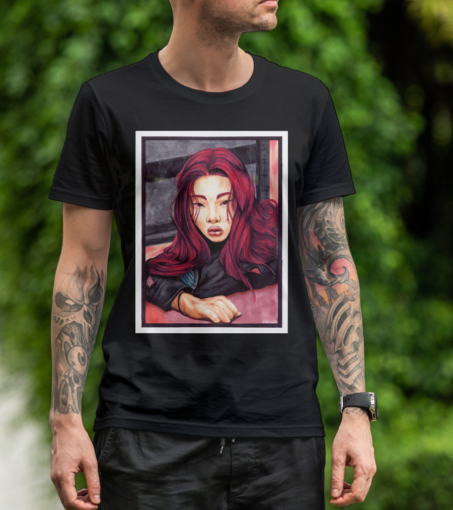 Redhead Portrait With Long Flowing Hair By Miki Ai T-Shirt