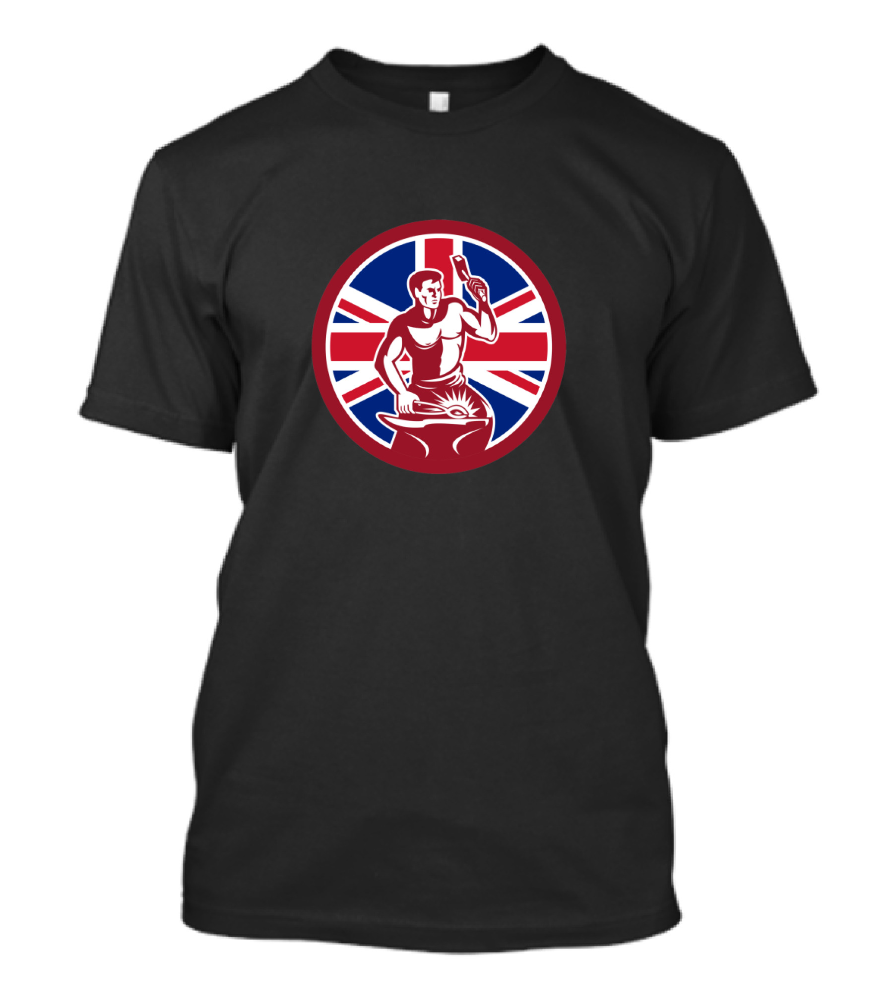 British Blacksmith Union Jack Icon With Smith Hammering On Anvil T-Shirt