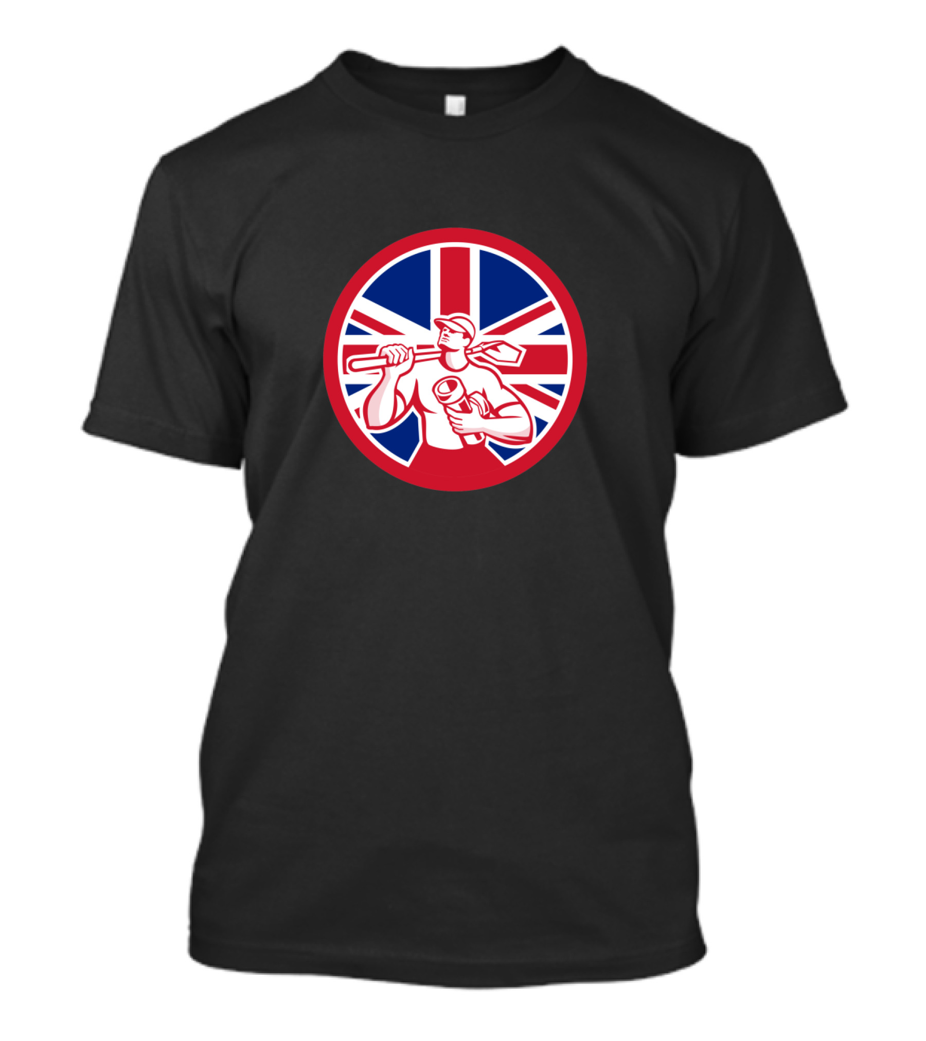 Union Jack Icon British Drainlayer Worker With Shovel And Pipe T-Shirt