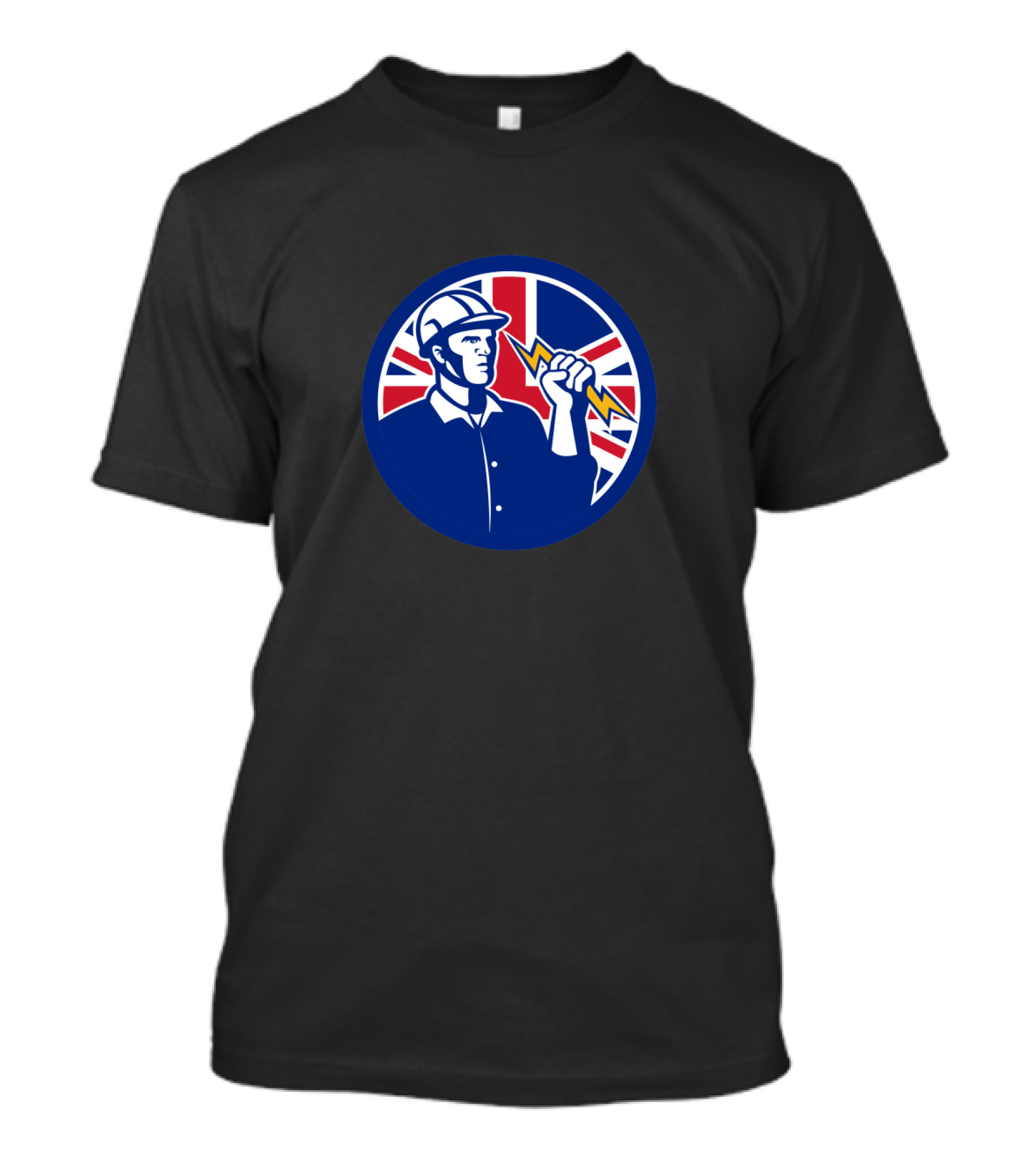 British Power Lineman Holding Lightning With Union Jack In Background T-Shirt