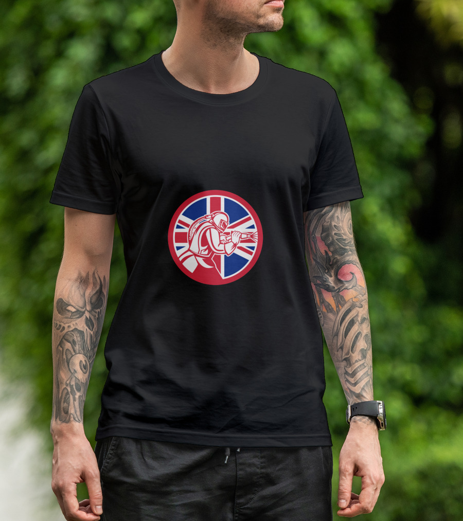 British Sandblaster With Union Jack Flag In Circular Emblem T-Shirt