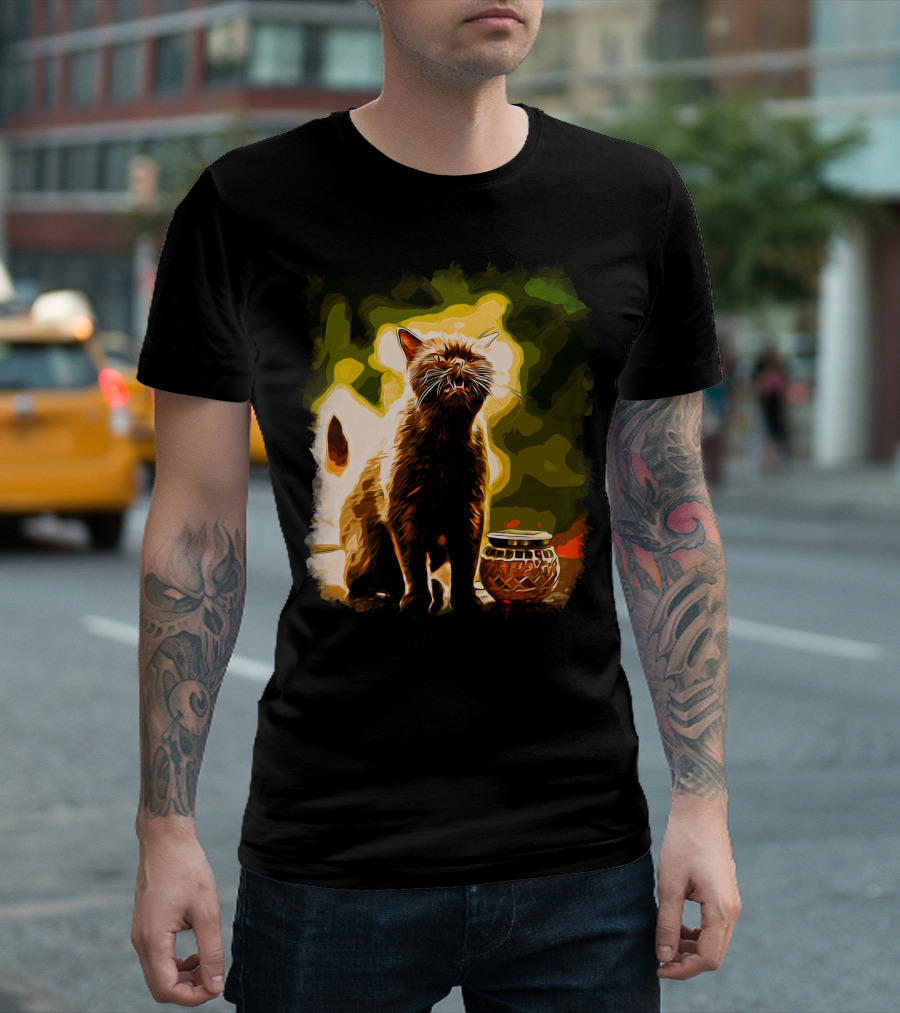 British Shorthair Cat Portrait with Dynamic Lighting and Bold Colors T-Shirt