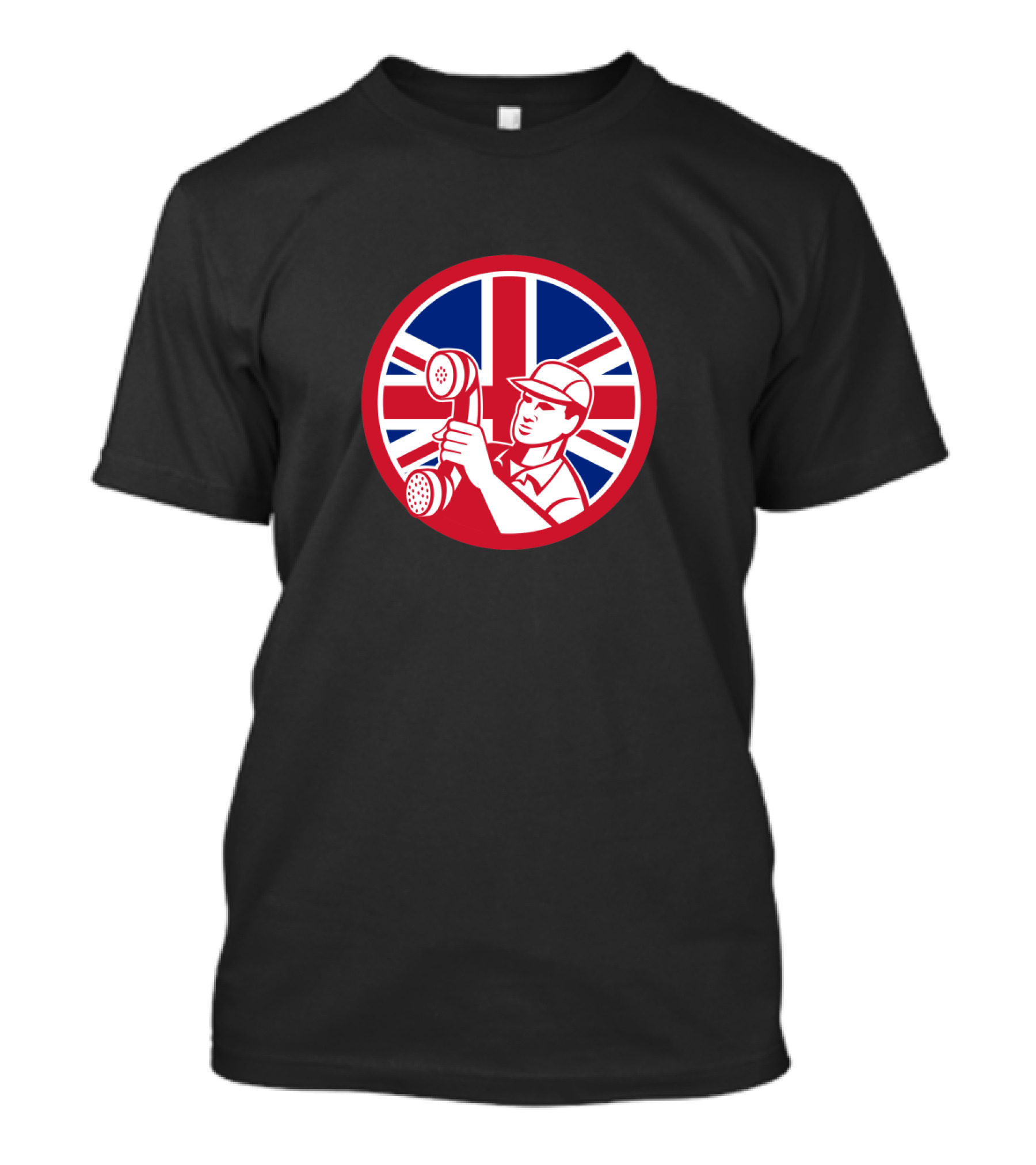 British Flag Telephone Repair Technician Icon Holding Receiver T-Shirt