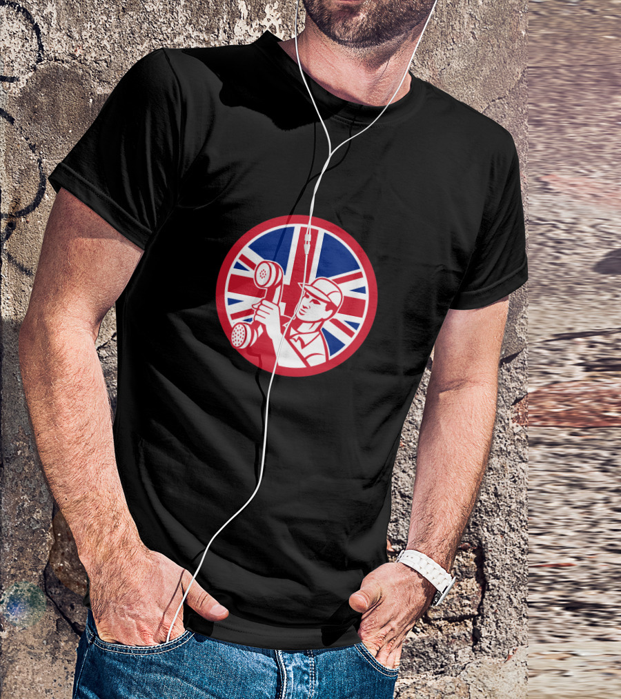 British Flag Telephone Repair Technician Icon Holding Receiver T-Shirt