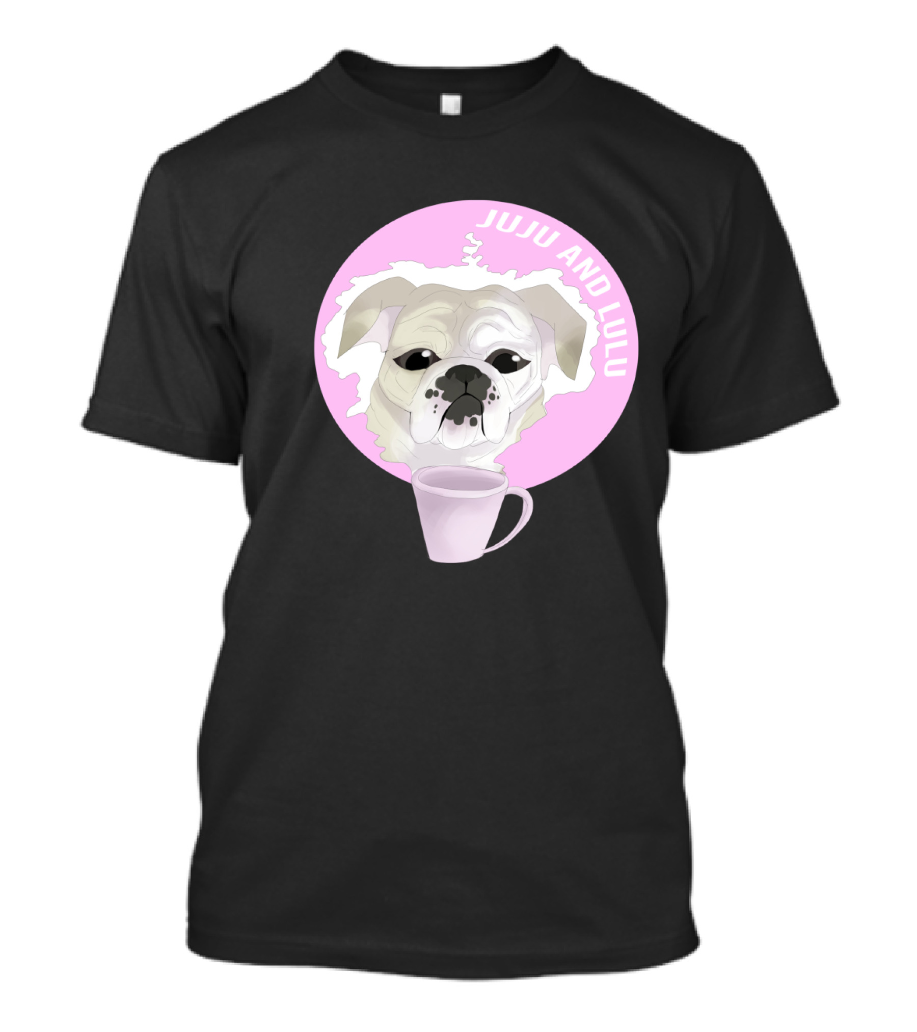 Juju And Lulu Bulldog With Pink Coffee Cup Circle T-Shirt