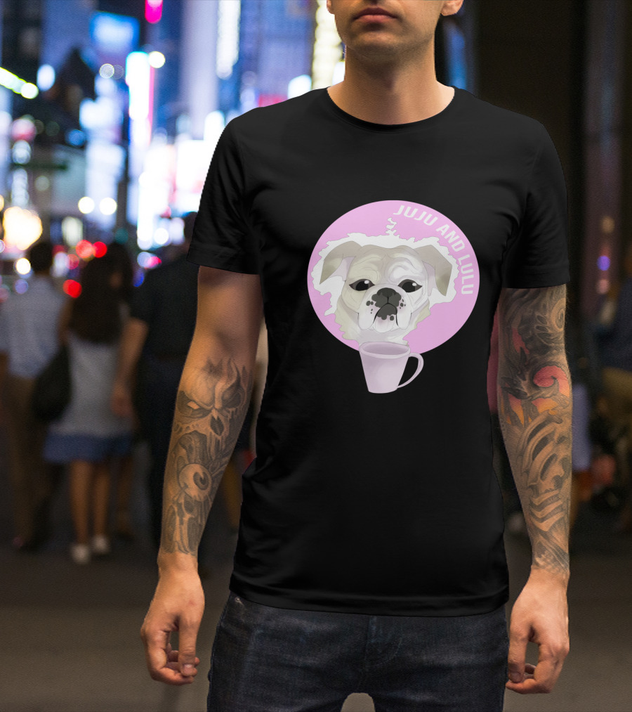 Juju And Lulu Bulldog With Pink Coffee Cup Circle T-Shirt