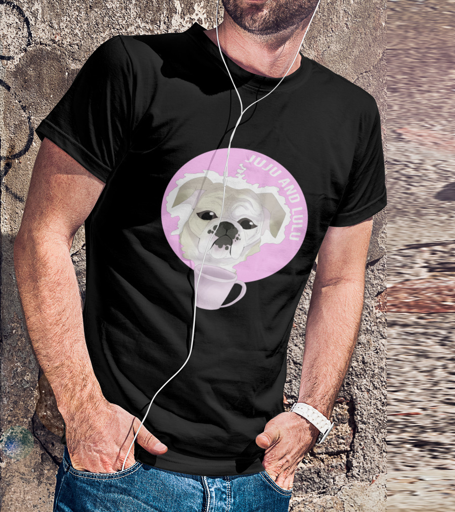 Juju And Lulu Bulldog With Pink Coffee Cup Circle T-Shirt