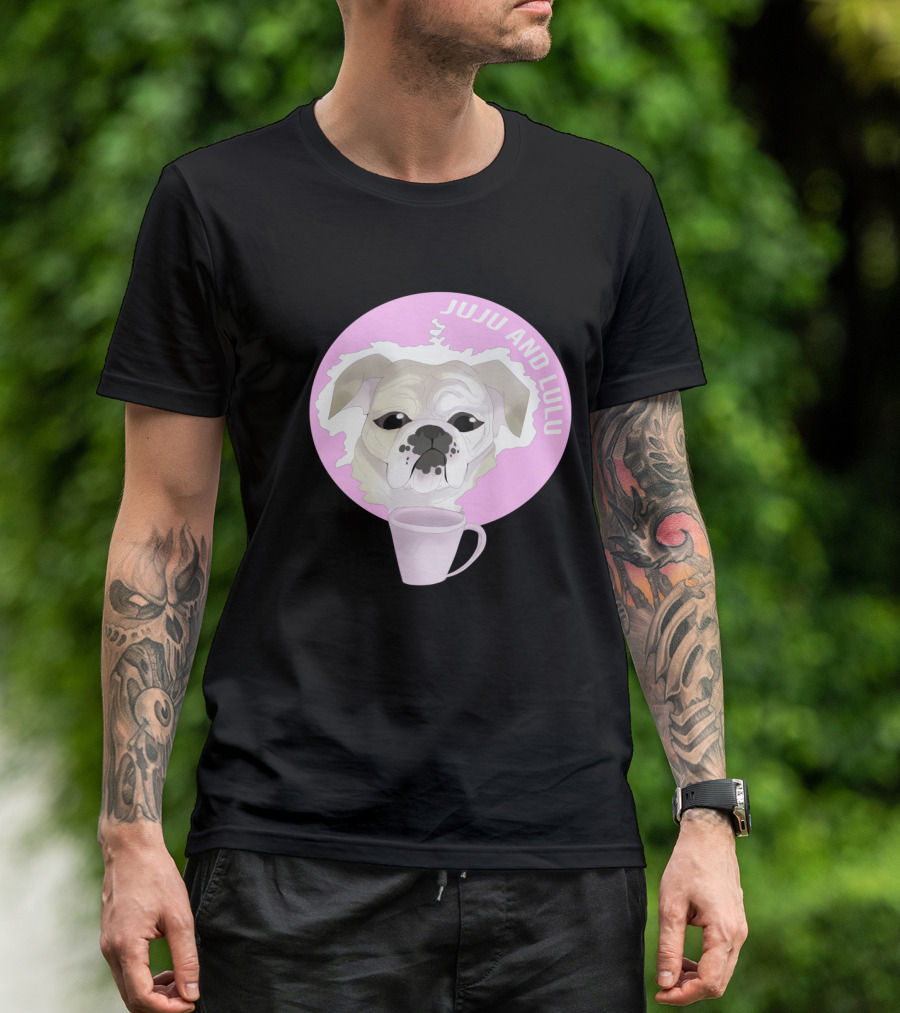 Juju And Lulu Bulldog With Pink Coffee Cup Circle T-Shirt