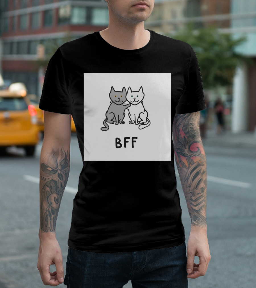 BFF Cats Gray and White Best Friends Forever Duo T-Shirt