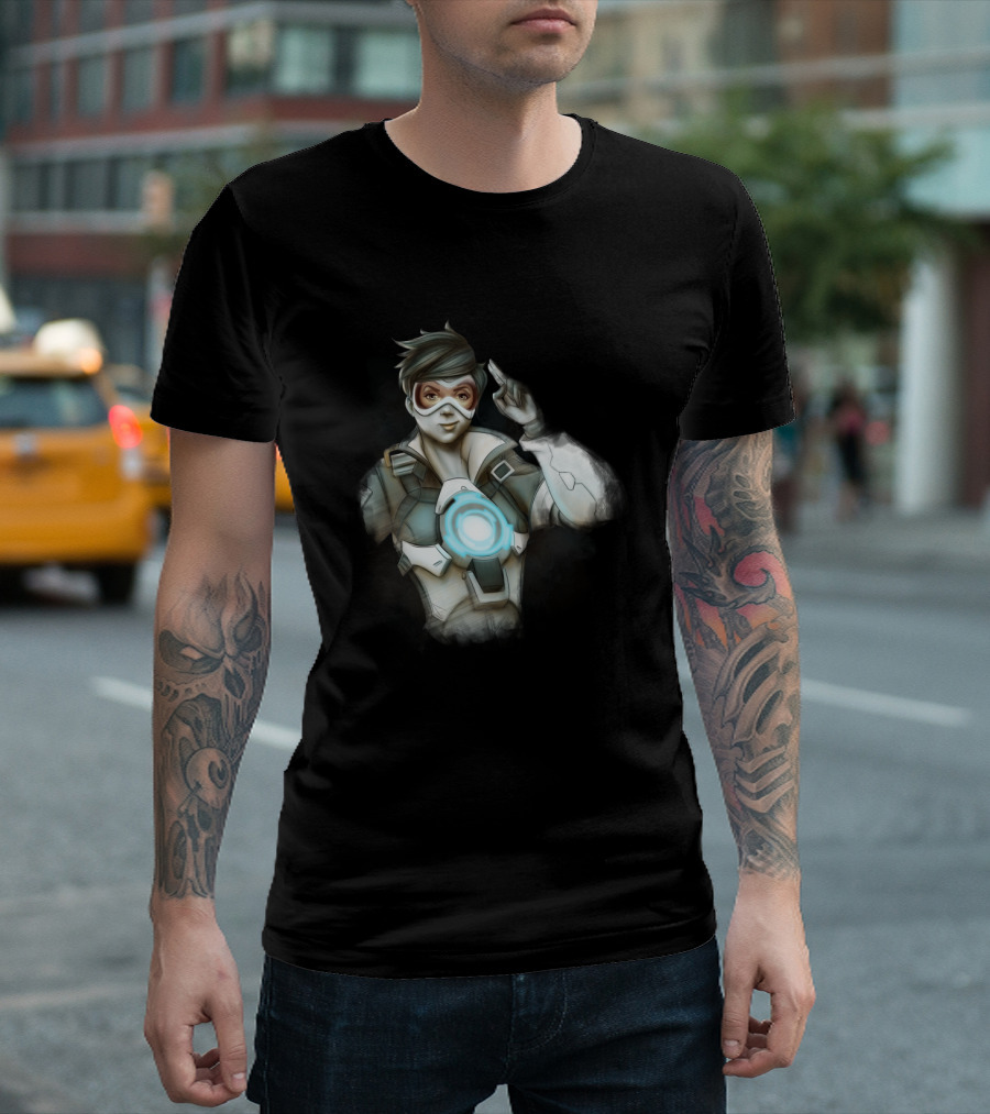 Overwatch Tracer Hero Character Artwork with Light-Up Chest Detail T-Shirt