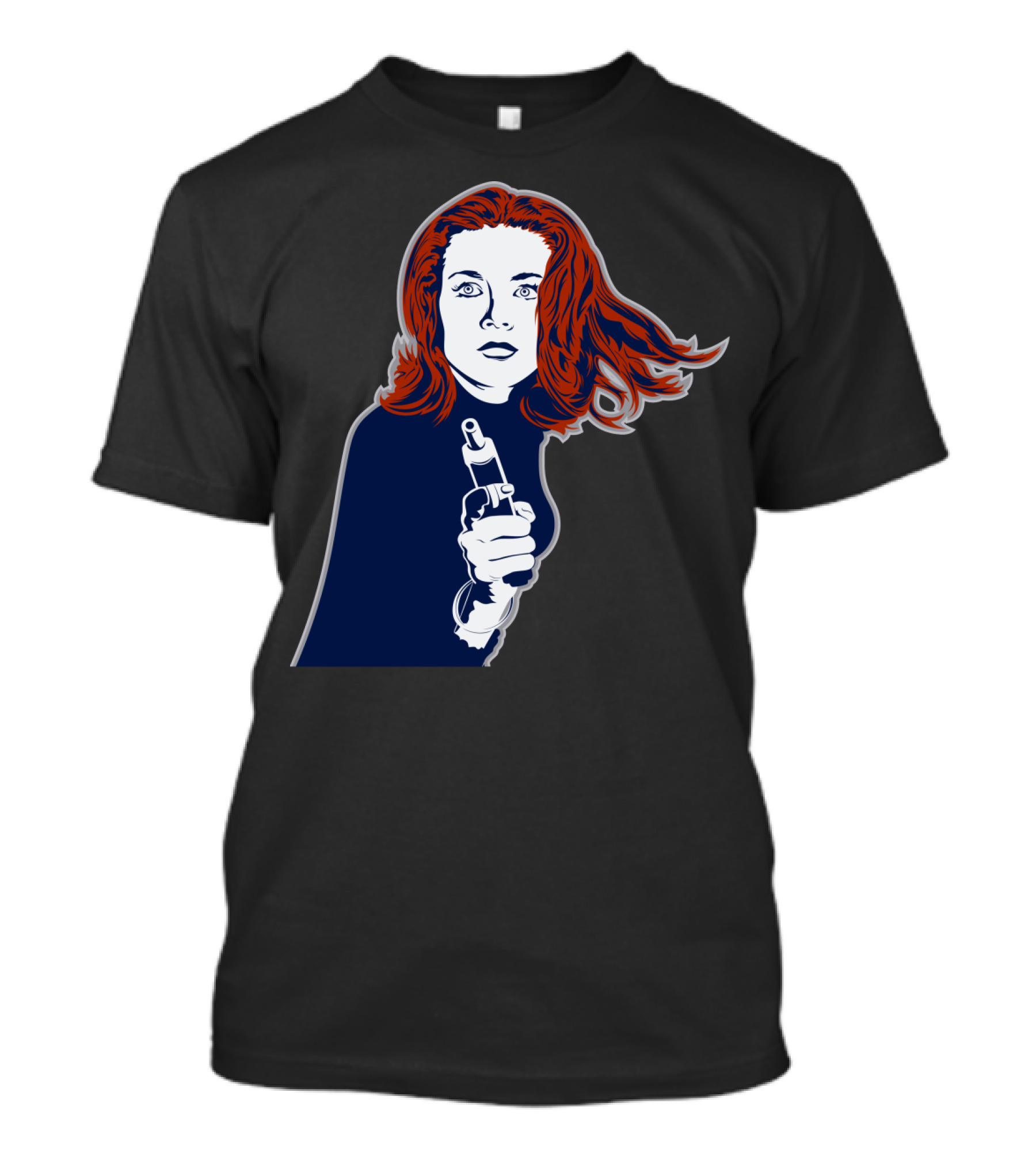 Emma Peel Iconic Spy Character With Bold Red Hair Holding A Pistol T-Shirt