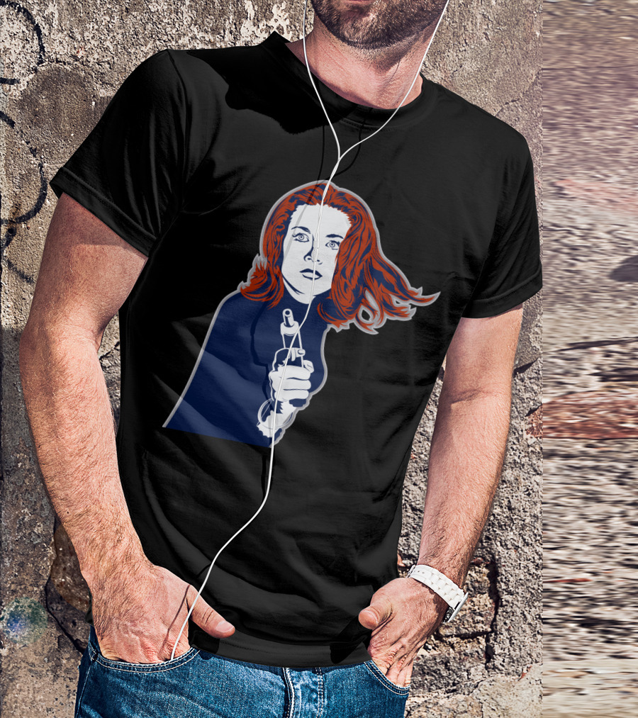 Emma Peel Iconic Spy Character With Bold Red Hair Holding A Pistol T-Shirt