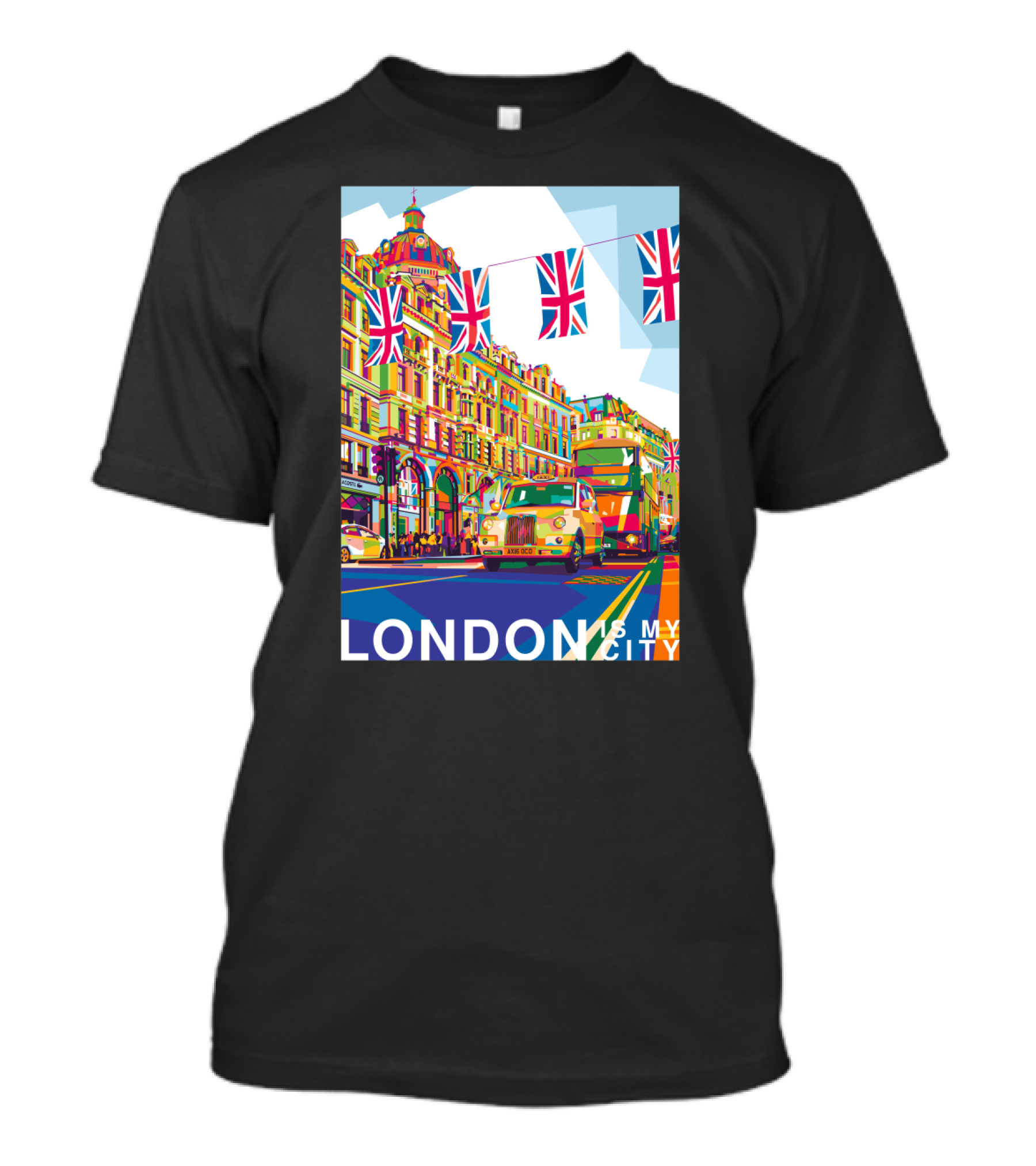London Is My City Double-Decker Bus And Union Jack Flags Vibrant Pop T-Shirt