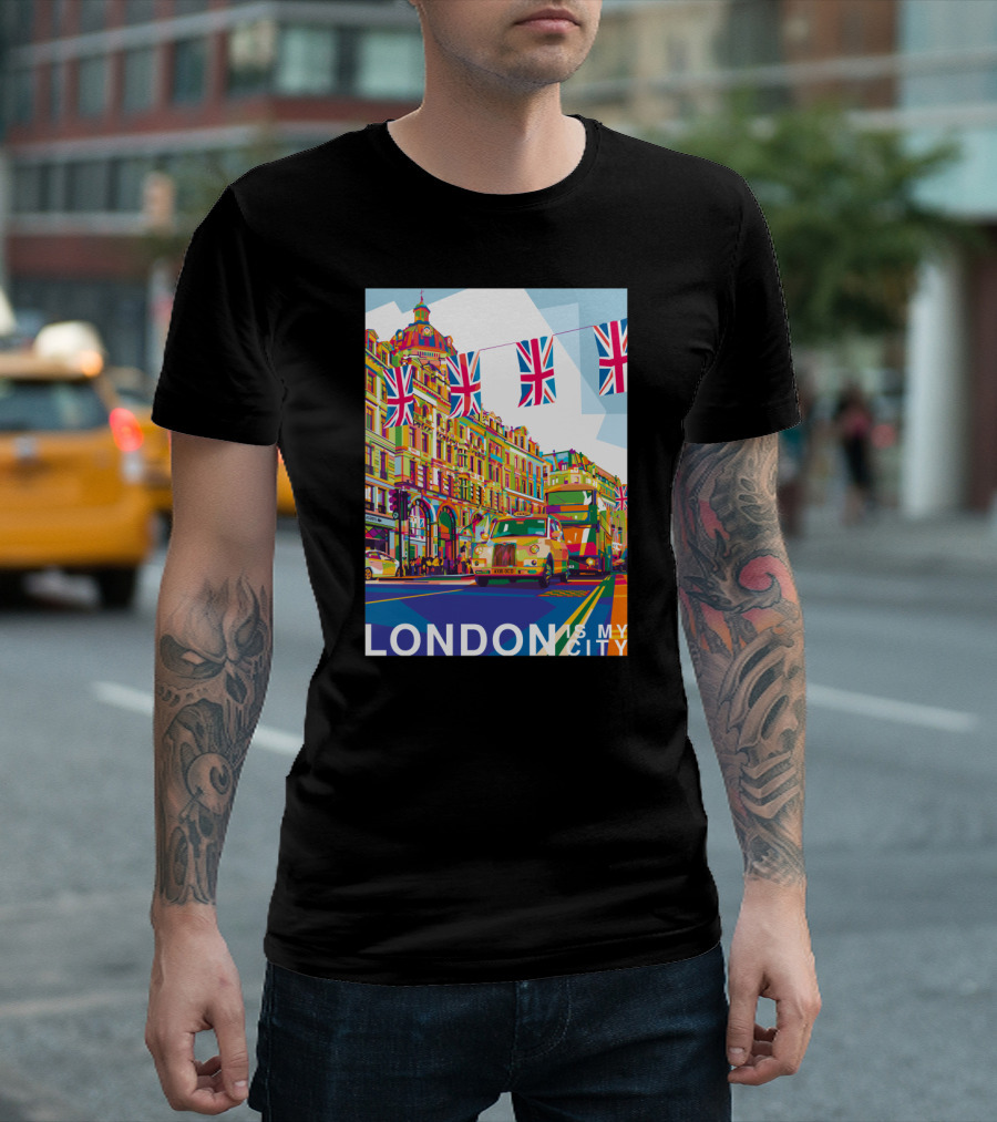 London Is My City Double-Decker Bus And Union Jack Flags Vibrant Pop T-Shirt
