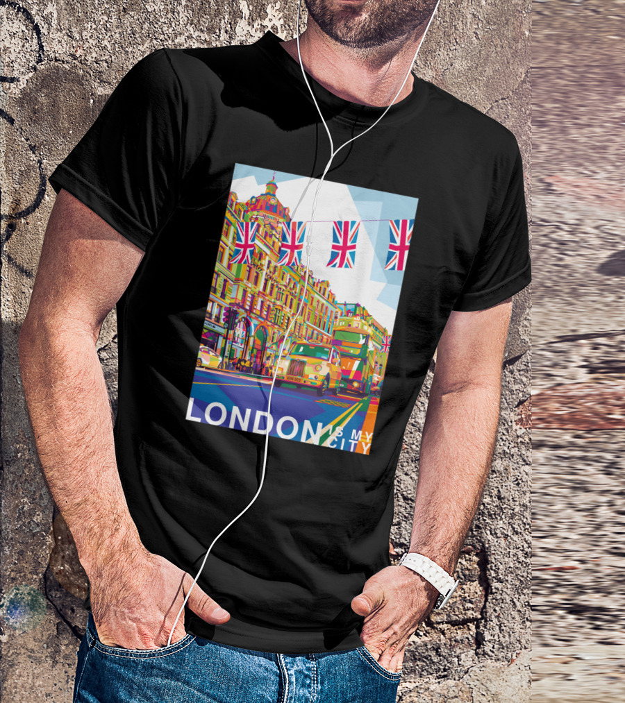 London Is My City Double-Decker Bus And Union Jack Flags Vibrant Pop T-Shirt