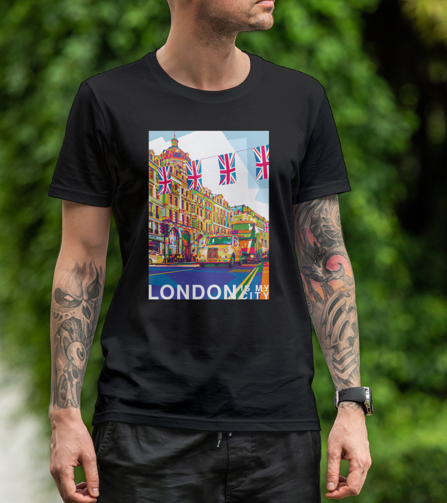 London Is My City Double-Decker Bus And Union Jack Flags Vibrant Pop T-Shirt