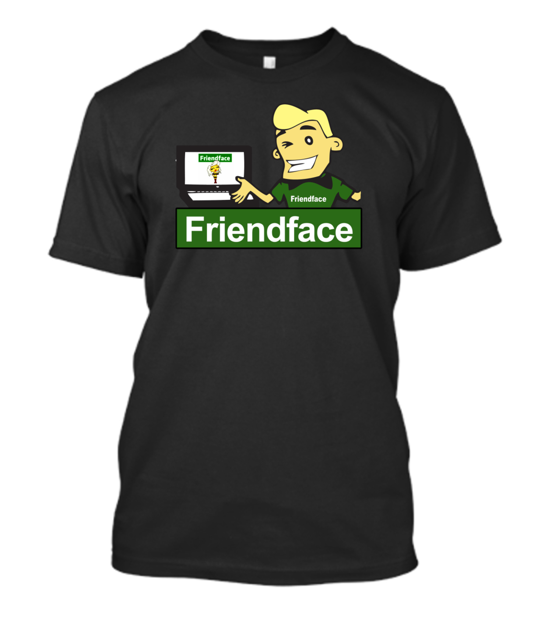 Friendface Social Network Parody Icon With Cartoon Character And Laptop T-Shirt