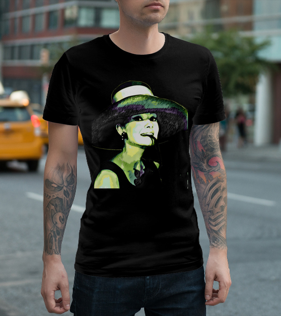 Audrey Iconic Large Hat Graphic Green Tone T-Shirt