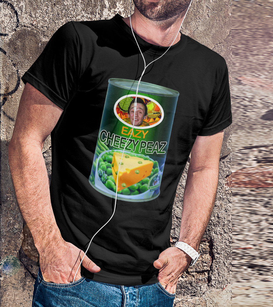 Eazy Cheezy Peaz Can With Cheese And Peas Imagery Featuring Smiling Face T-Shirt