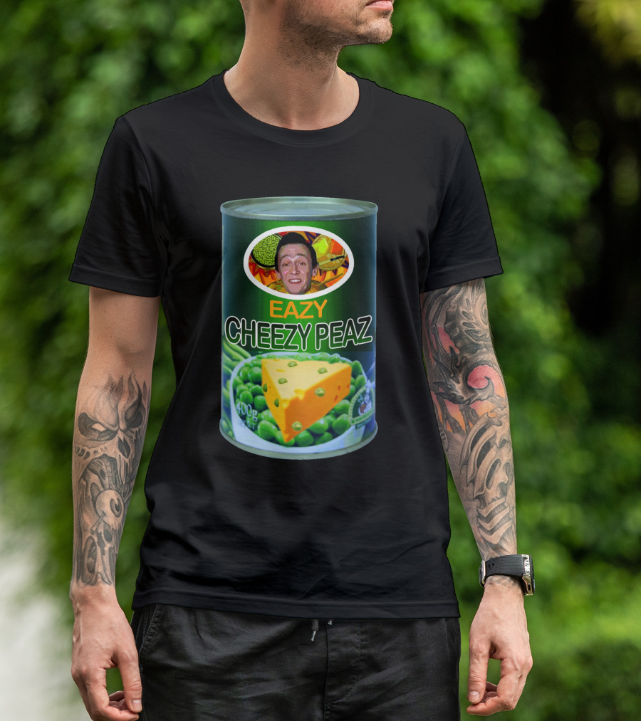 Eazy Cheezy Peaz Can With Cheese And Peas Imagery Featuring Smiling Face T-Shirt