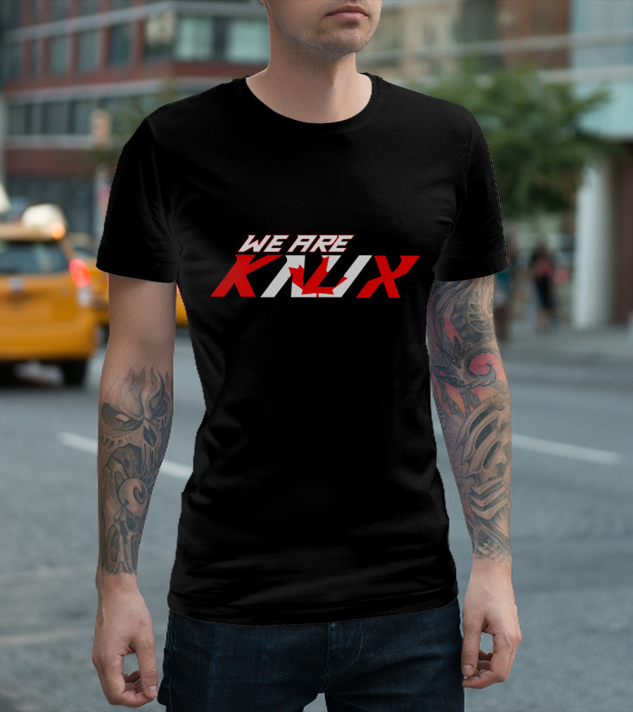 We Are Knux Canadian Maple Leaf Symbol Bold Red White Letters T-Shirt