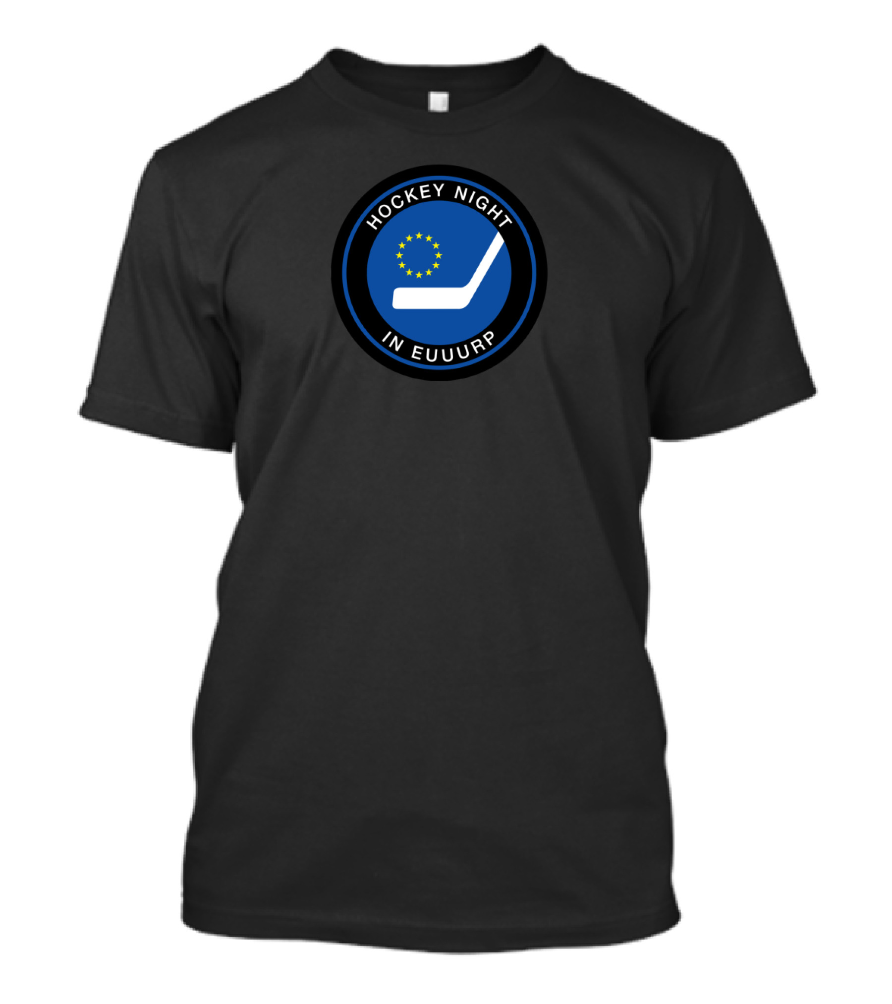 Hockey Night In Euuurp With European Stars And Hockey Stick Logo Badge T-Shirt