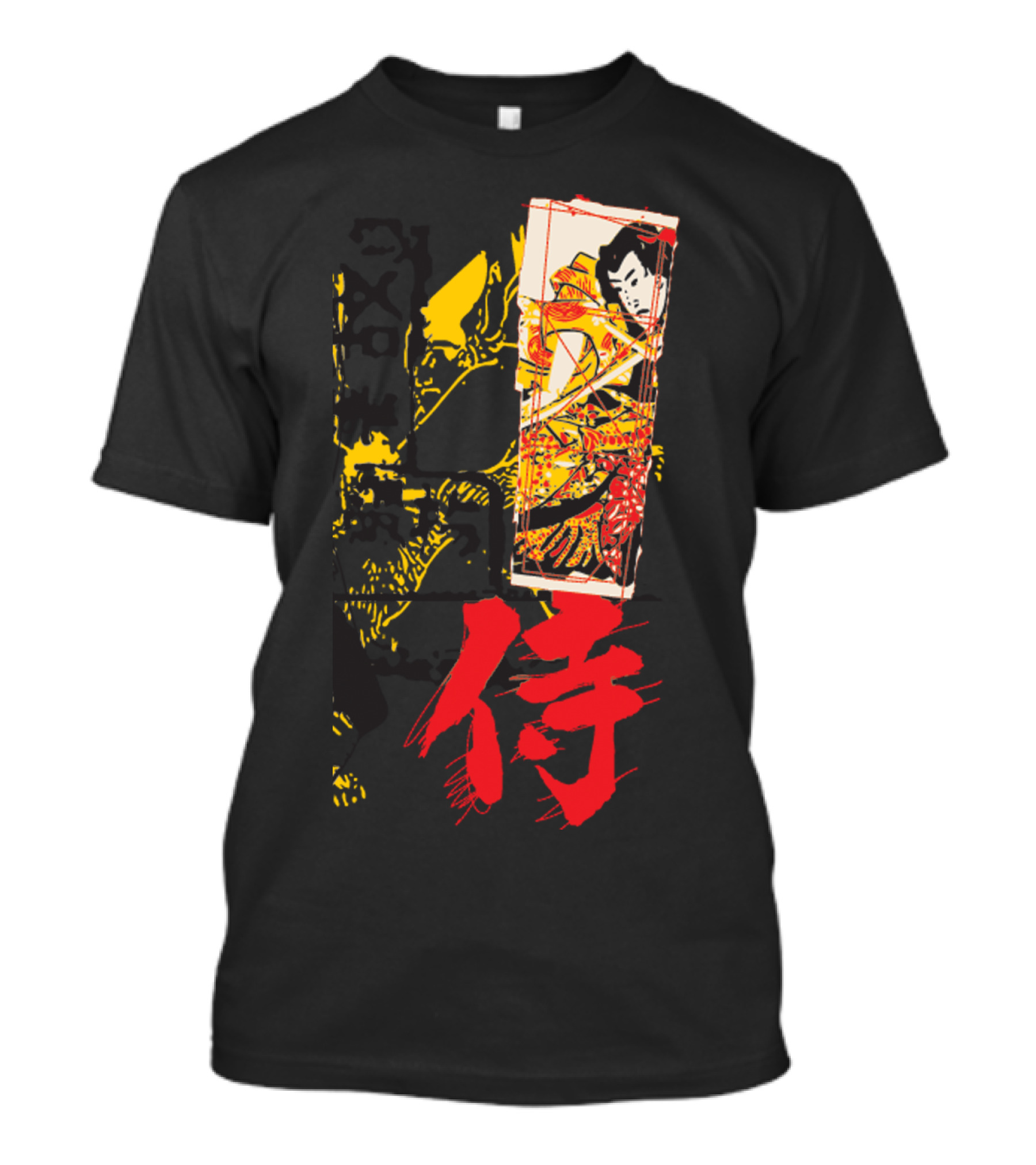 Samurai Ukiyo-e Style Artwork With Red Kanji Character T-Shirt