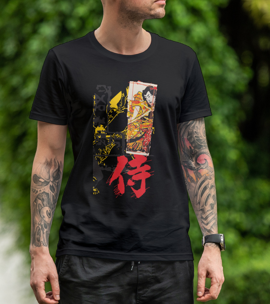 Samurai Ukiyo-e Style Artwork With Red Kanji Character T-Shirt