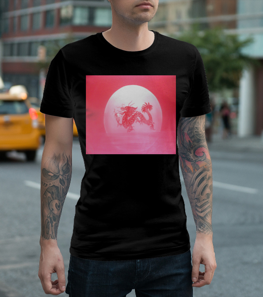 Chinese Dragon Silhouette Against Full Red Moon T-Shirt