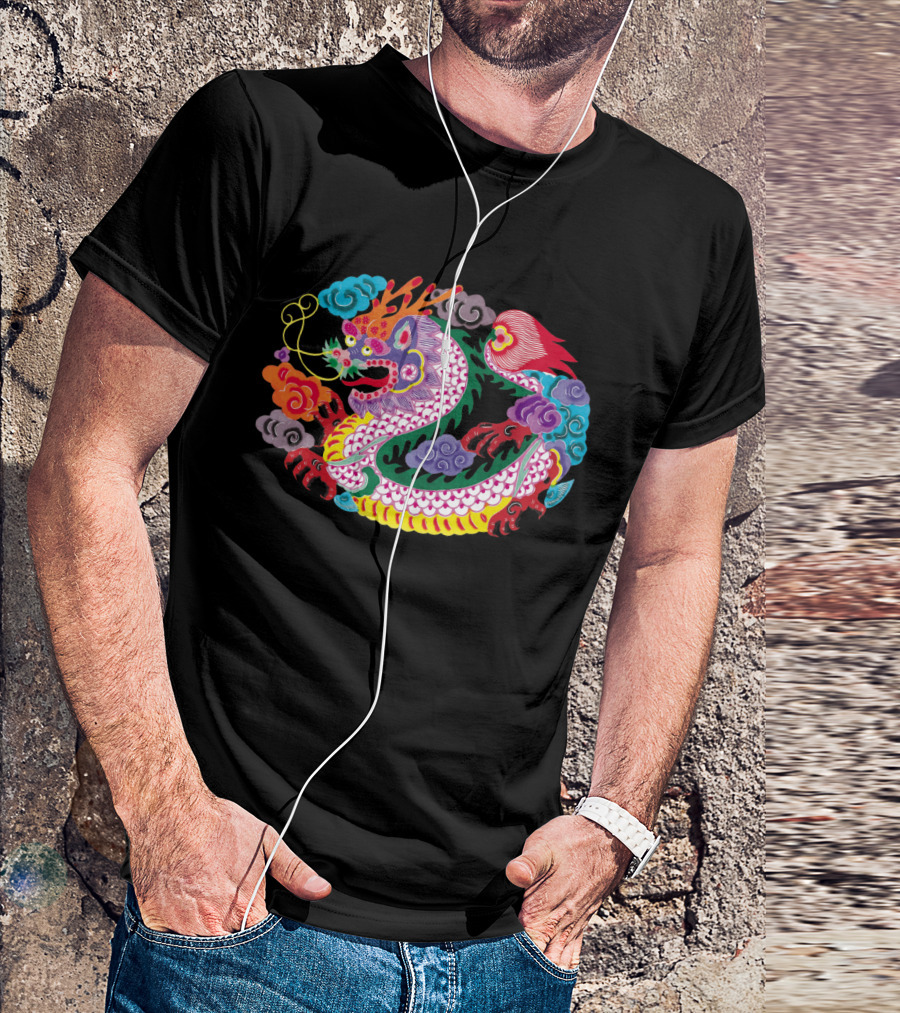 Colorful Dragon Chinese Folklore God Blessing Protection Best Wishes T-Shirt