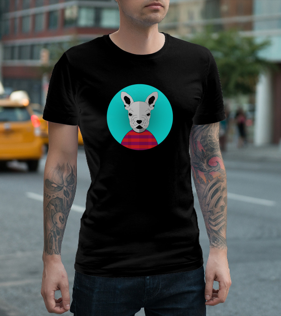 French Bulldog Puppy Frenchie in Striped Red Shirt on Teal Avatar Circle T-Shirt