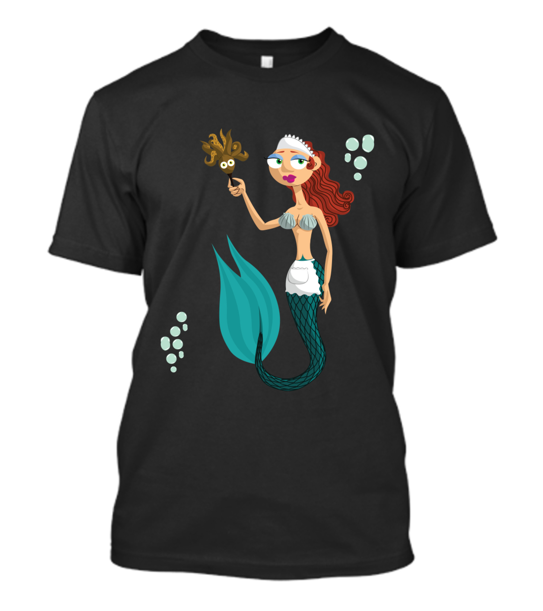 French Maid Mermaid With Aqua Tail And Seaweed Mask T-Shirt