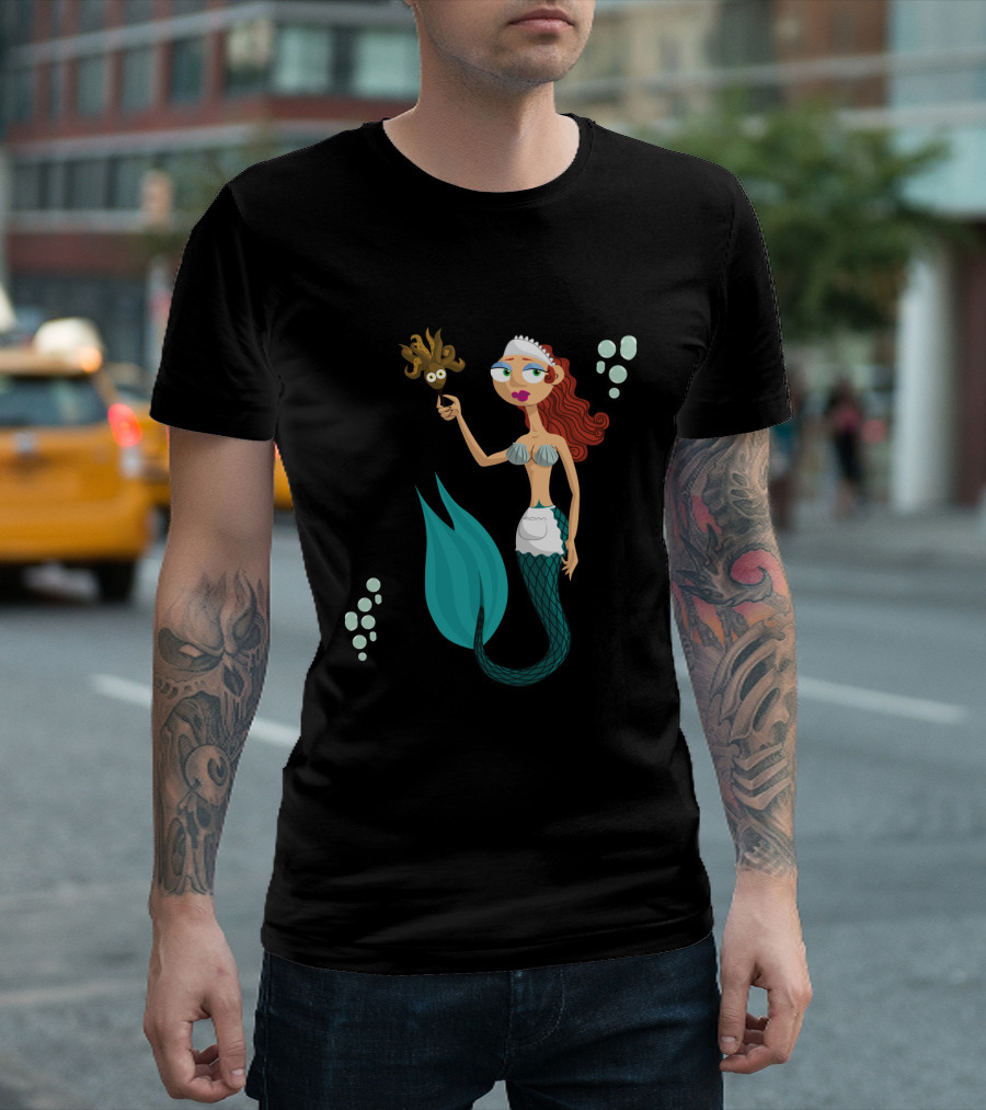 French Maid Mermaid With Aqua Tail And Seaweed Mask T-Shirt