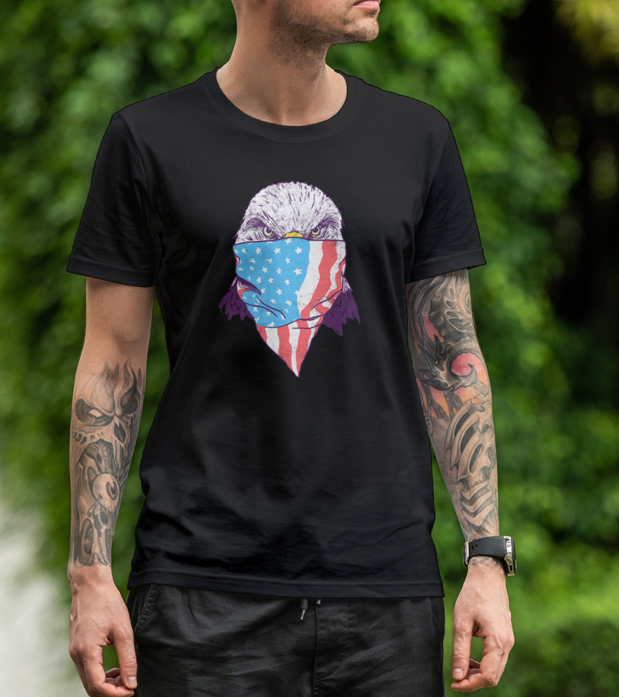 Bald Bandit Eagle With American Flag Bandana T-Shirt