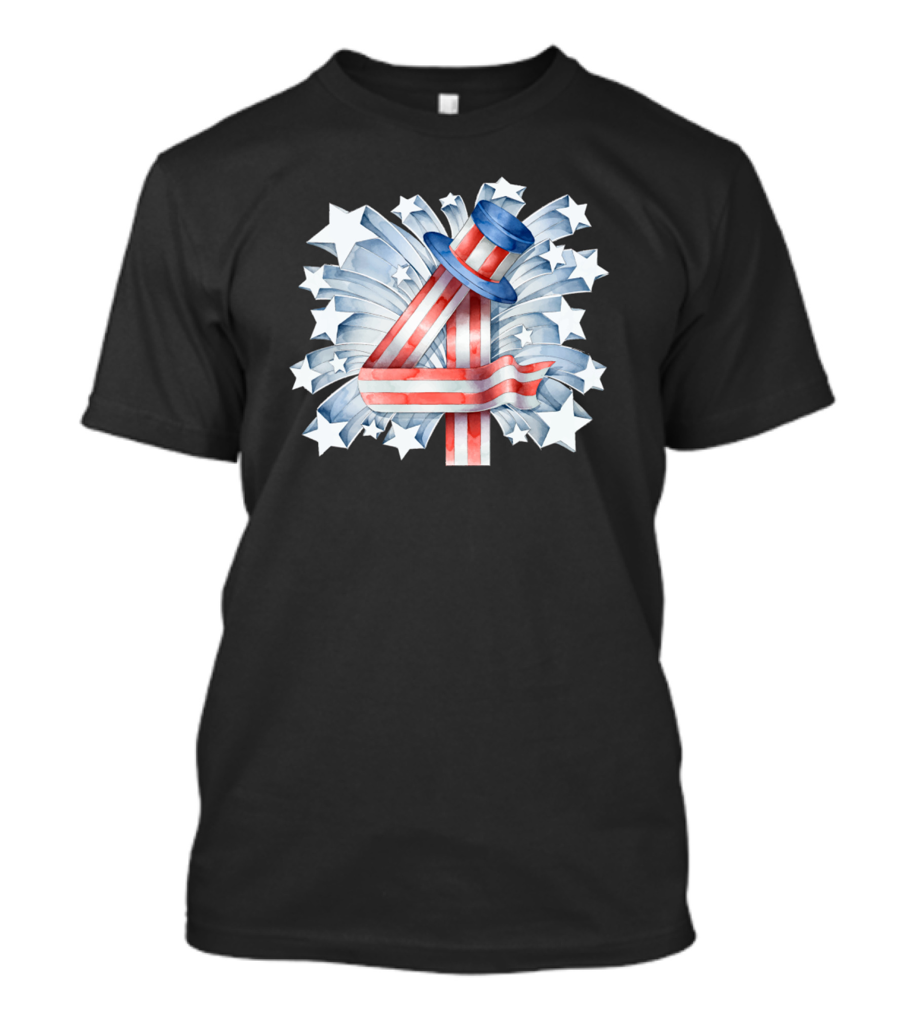 Fourth Of July Patriotic Stars And Stripes With Uncle Sam Hat And Fireworks T-Shirt