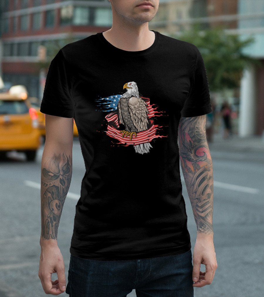 4th of July Bald Eagle Wrapped in American Flag T-Shirt