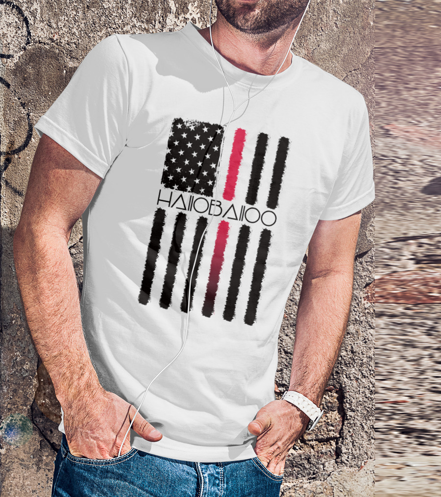 Halloballoo Fourth Of July American Flag With Red Stripe T-Shirt
