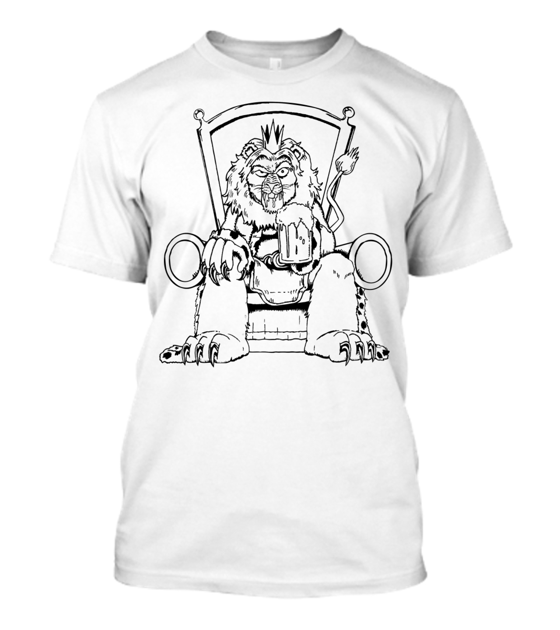 King Leo Lion On Throne With Beer Conceptualized In Cartoon T-Shirt