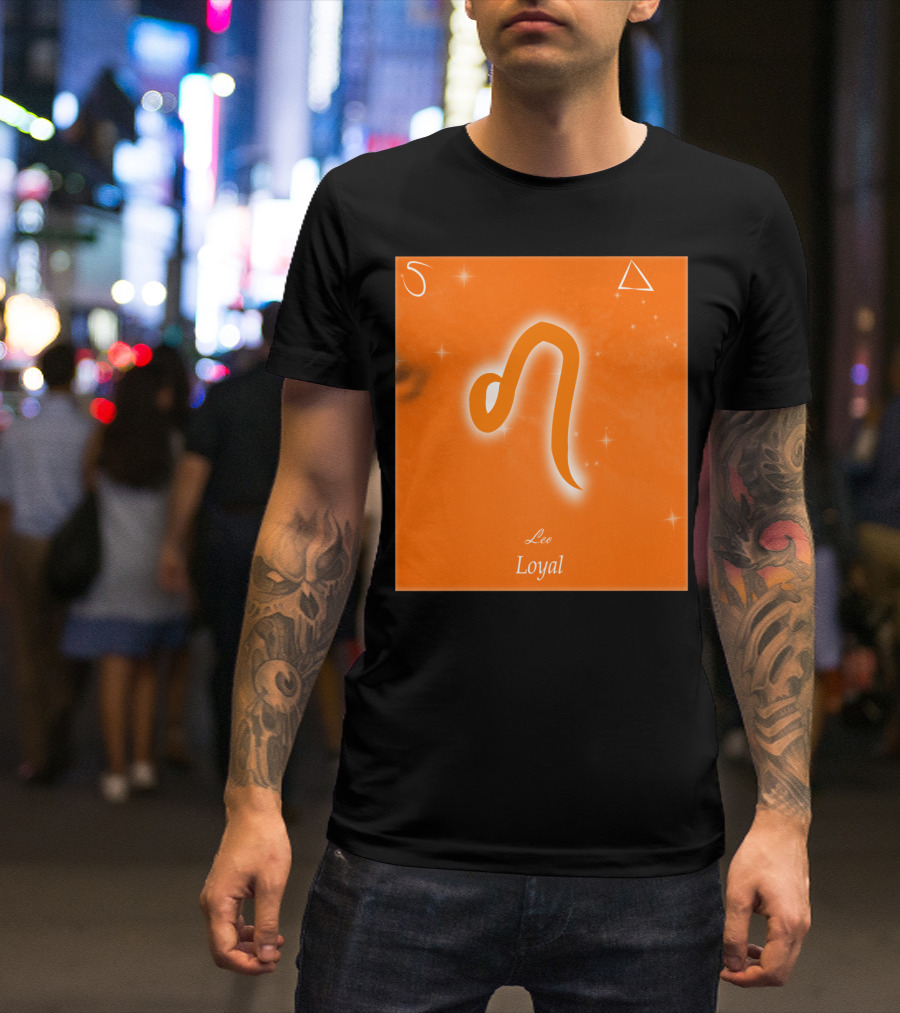 Zodiac Leo Symbol Loyal With Fire And Stars Elements T-Shirt