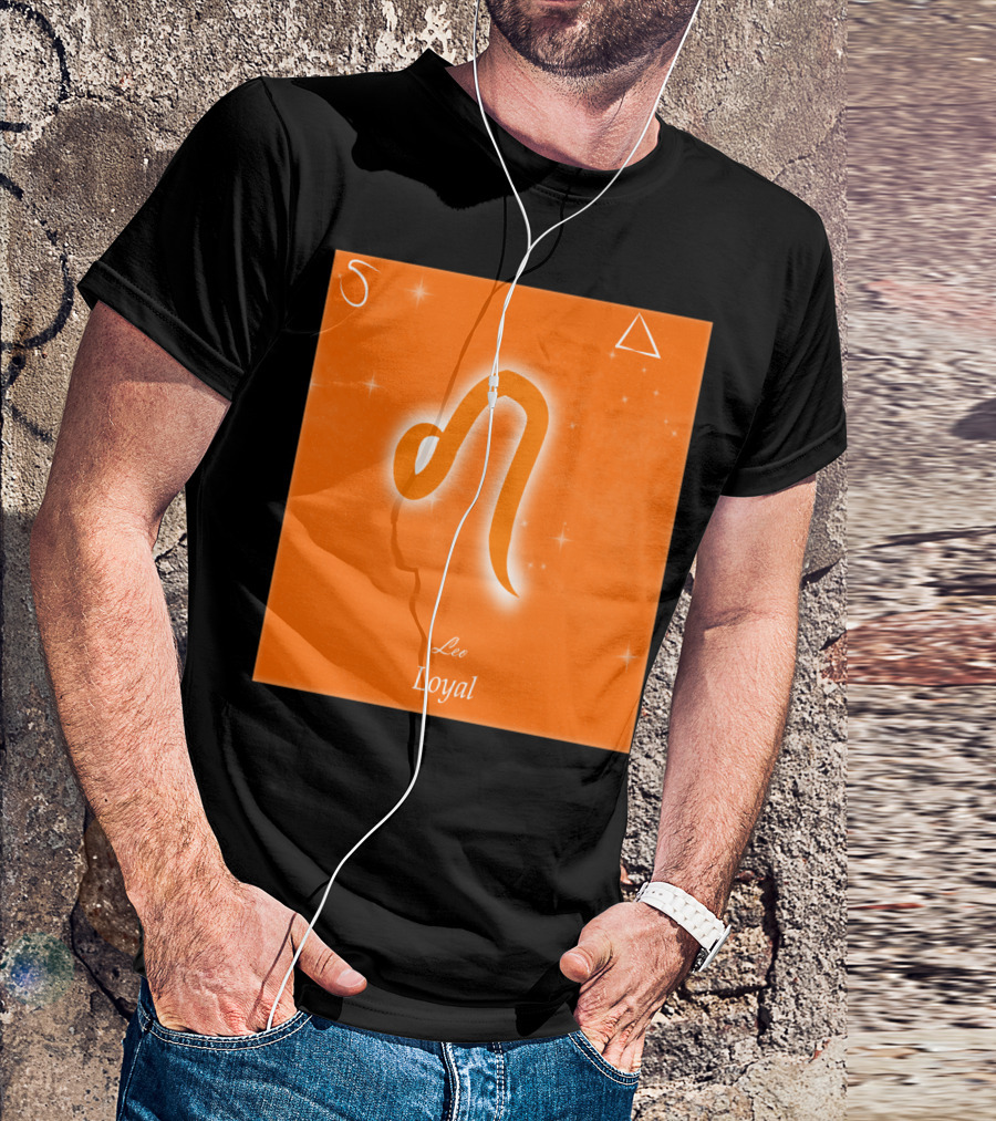 Zodiac Leo Symbol Loyal With Fire And Stars Elements T-Shirt