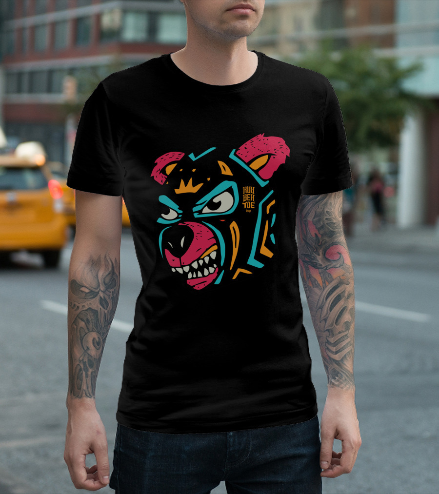 Lucha Libre Rubbertoes Angry Bear Mask With Vibrant Colors T-Shirt