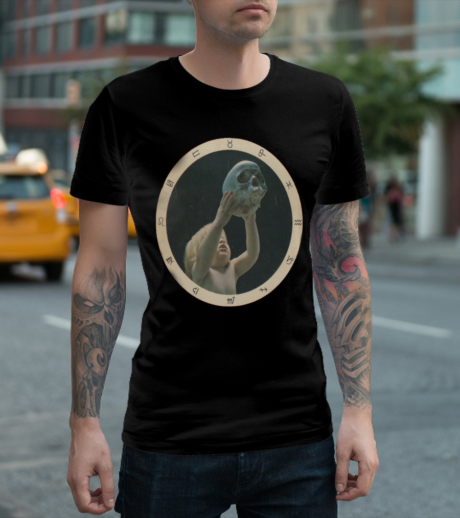 Aleister Crowley Moonchild Zodiac Symbols Skull T-Shirt