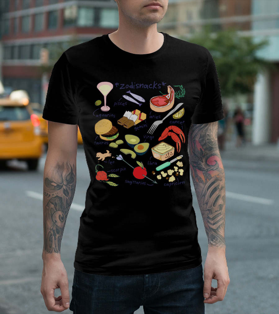 Zodisnacks Aquarius Pisces Aries Taurus Gemini Cancer Leo Virgo Libra Scorpio Sagittarius Capricorn Zodiac Foods T-Shirt