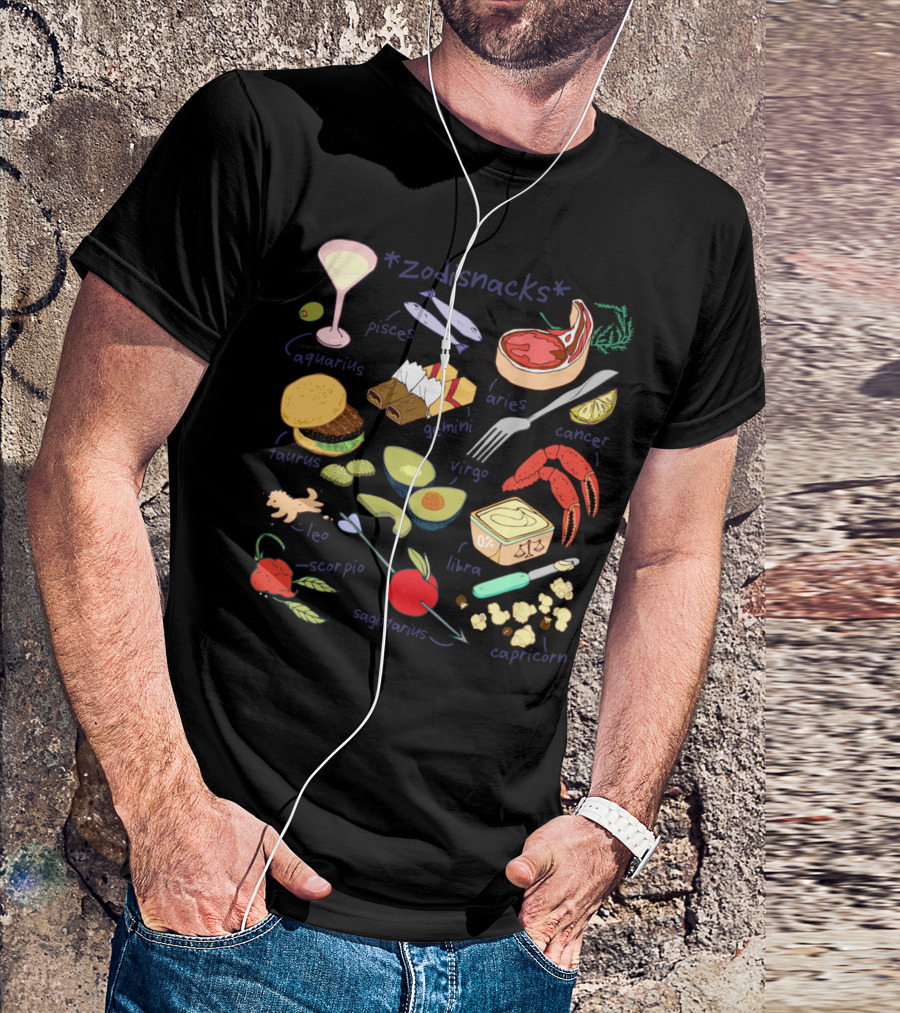 Zodisnacks Aquarius Pisces Aries Taurus Gemini Cancer Leo Virgo Libra Scorpio Sagittarius Capricorn Zodiac Foods T-Shirt