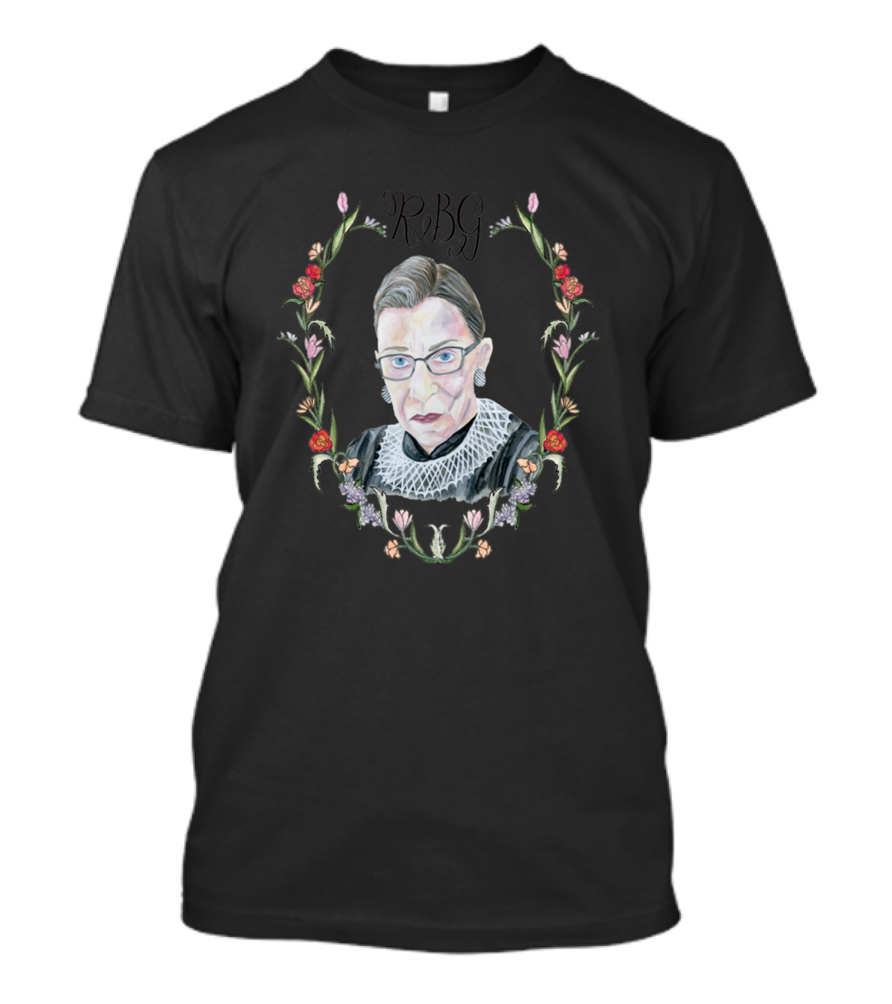 RBG Floral Portrait With Wreath Border And Glasses T-Shirt
