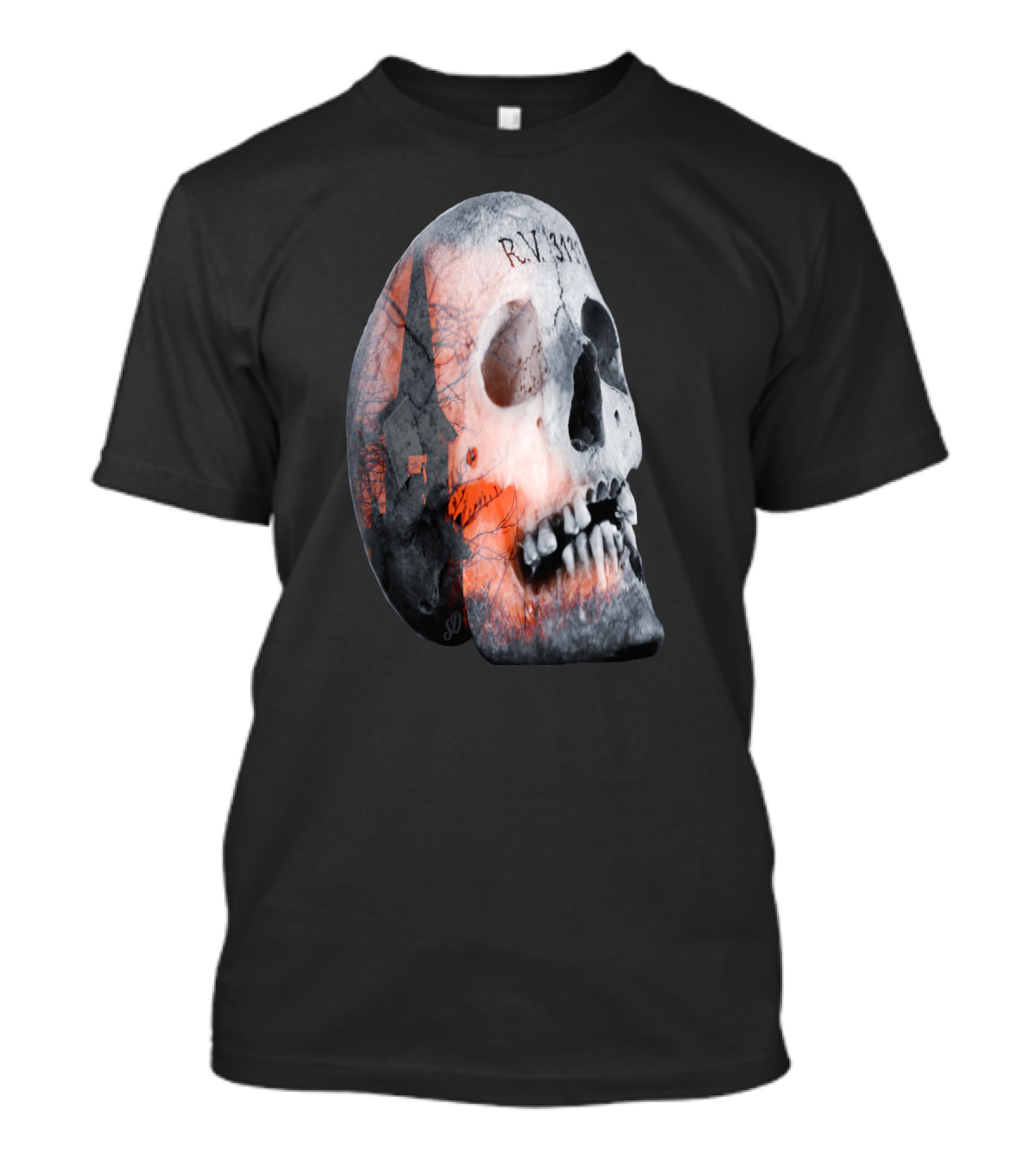 R.I. 313 Haunted Skull With Church And Tree T-Shirt