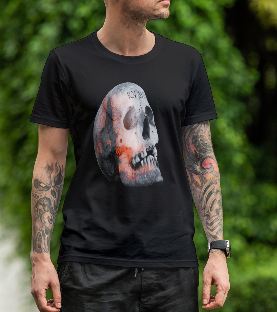 R.I. 313 Haunted Skull With Church And Tree T-Shirt