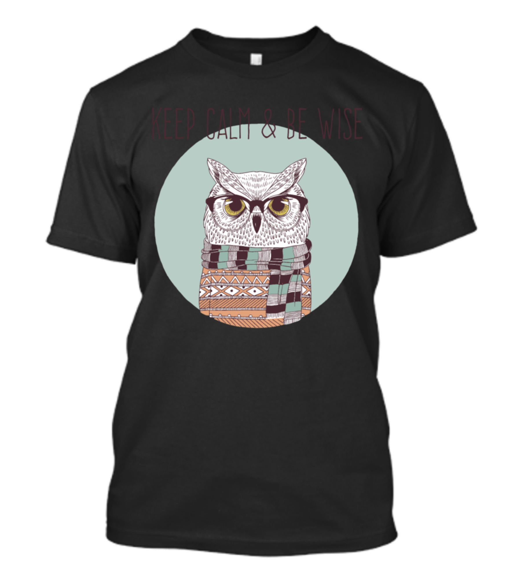 Keep Calm And Be Wise Owl Wearing Glasses And Scarf T-Shirt
