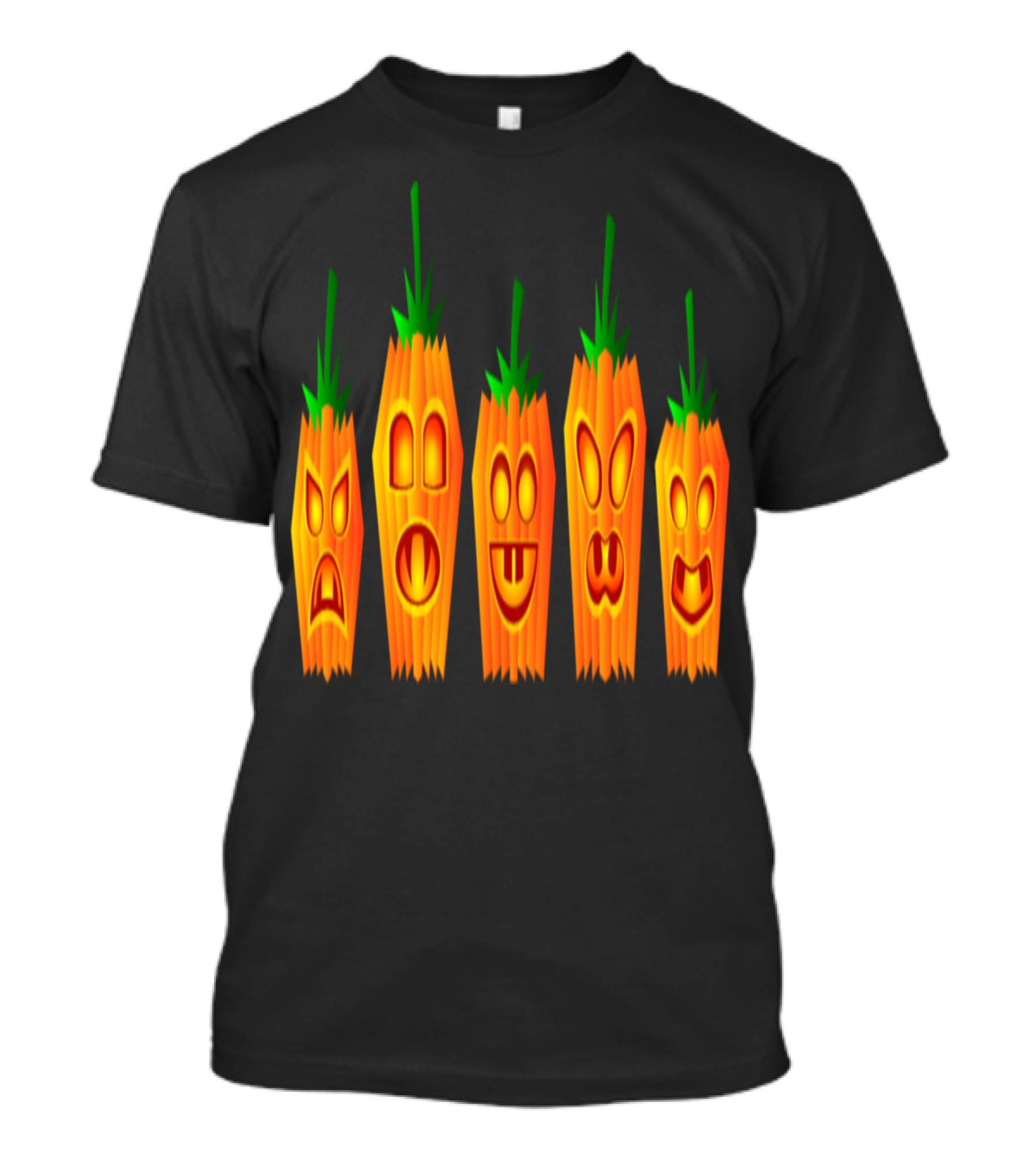 Carved Pumpkins With Vertical Stripes And Funny Faces T-Shirt
