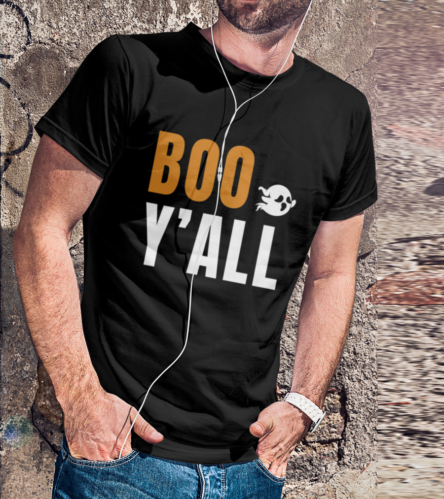 Boo Y'all Ghost Halloween Greeting Fun Phrase T-Shirt